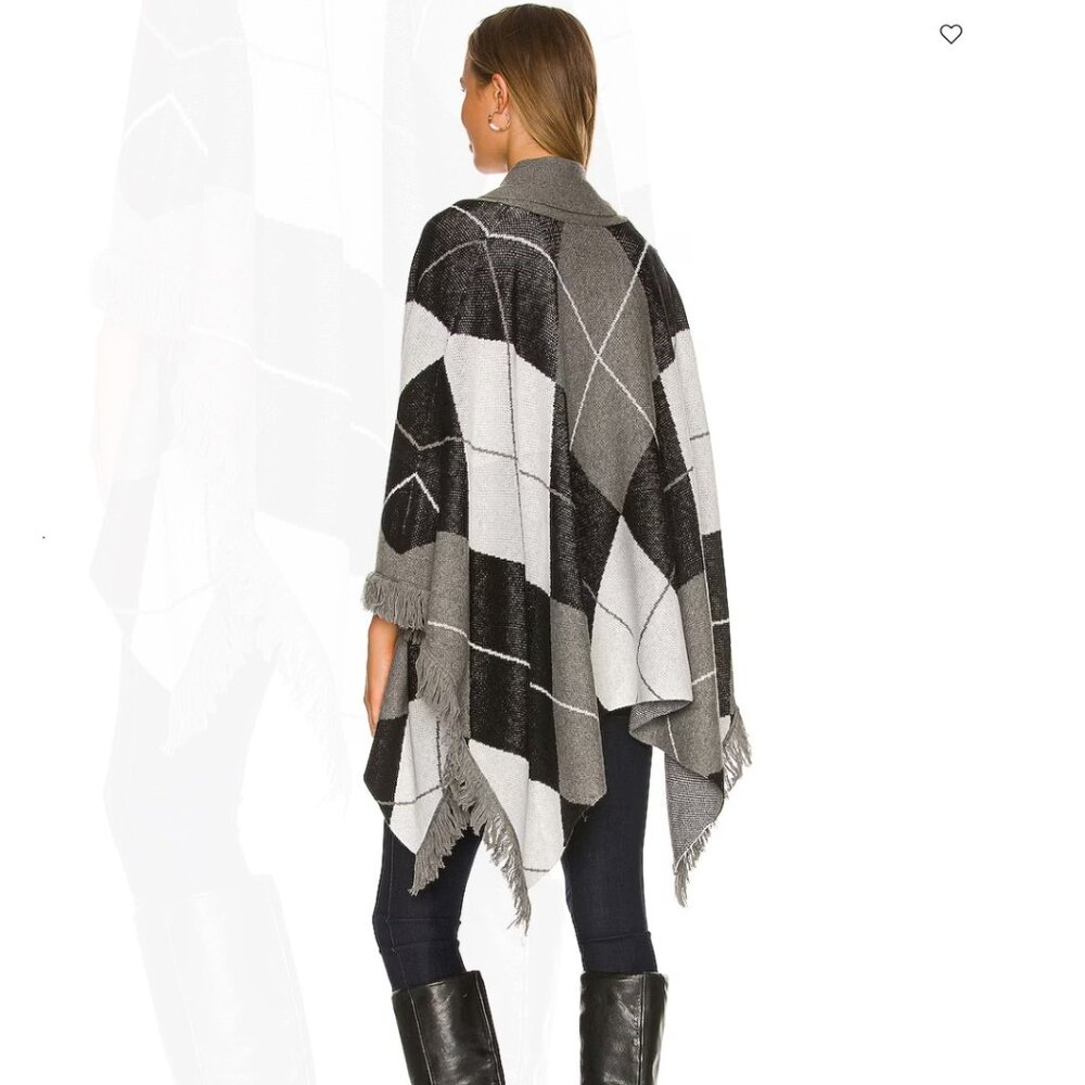 L'AGENCE Jaclyn Argyle wool Blend Poncho/Cape - Picture 4 of 14